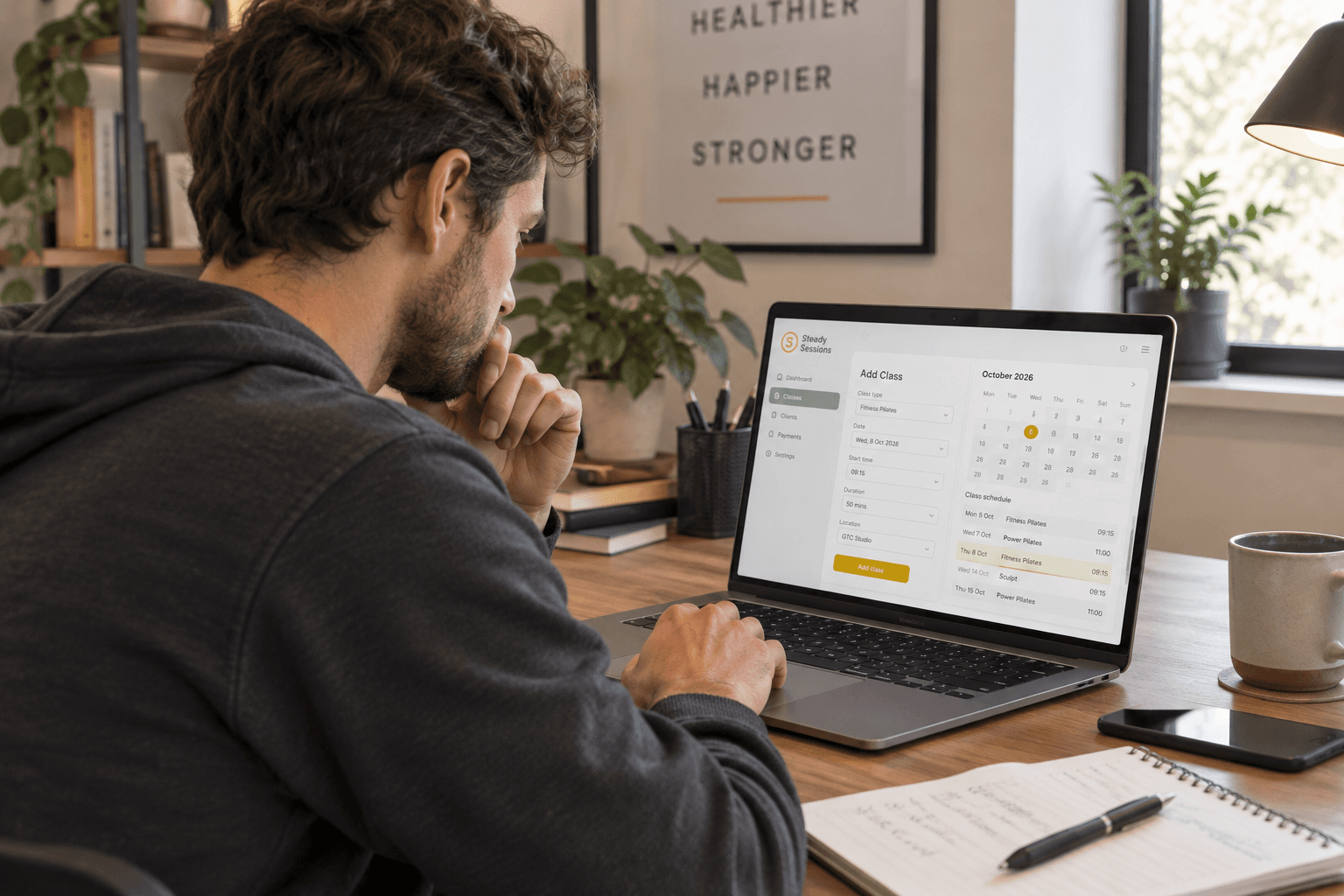 An instructor adding a class to his Steady Sessions schedule on a laptop